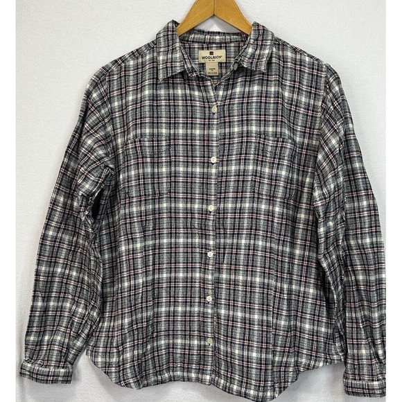Woolrich Womens XL Plaid Flannel Button Down‎ Long Sleeve Shirt 2006 Ecru - Picture 1 of 10